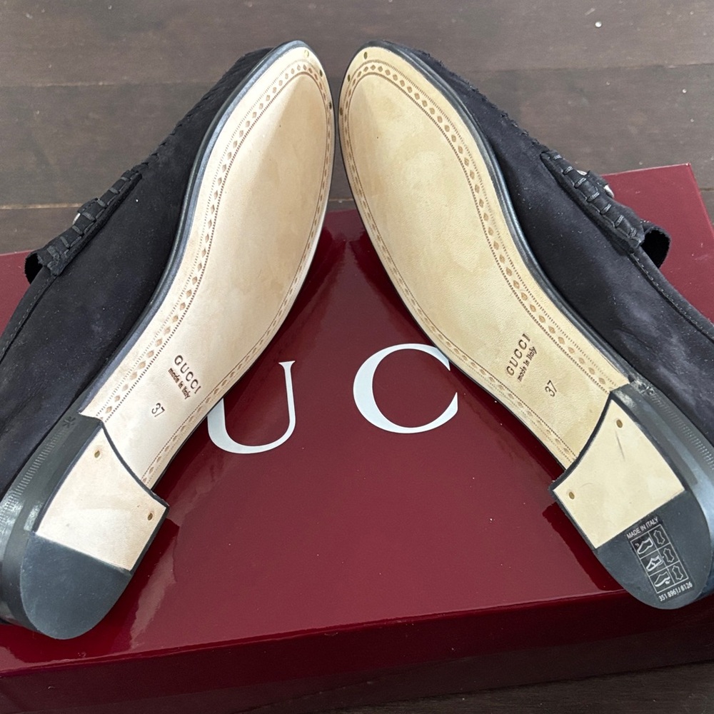 Gucci Women’s Black Suede Horsebit Slip-On Loafers - Picture 7 of 12